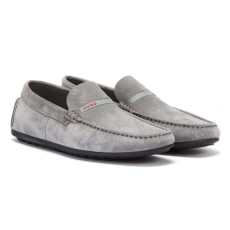 HUGO Dandy Moccassin Suede Mens Dark Grey Shoes