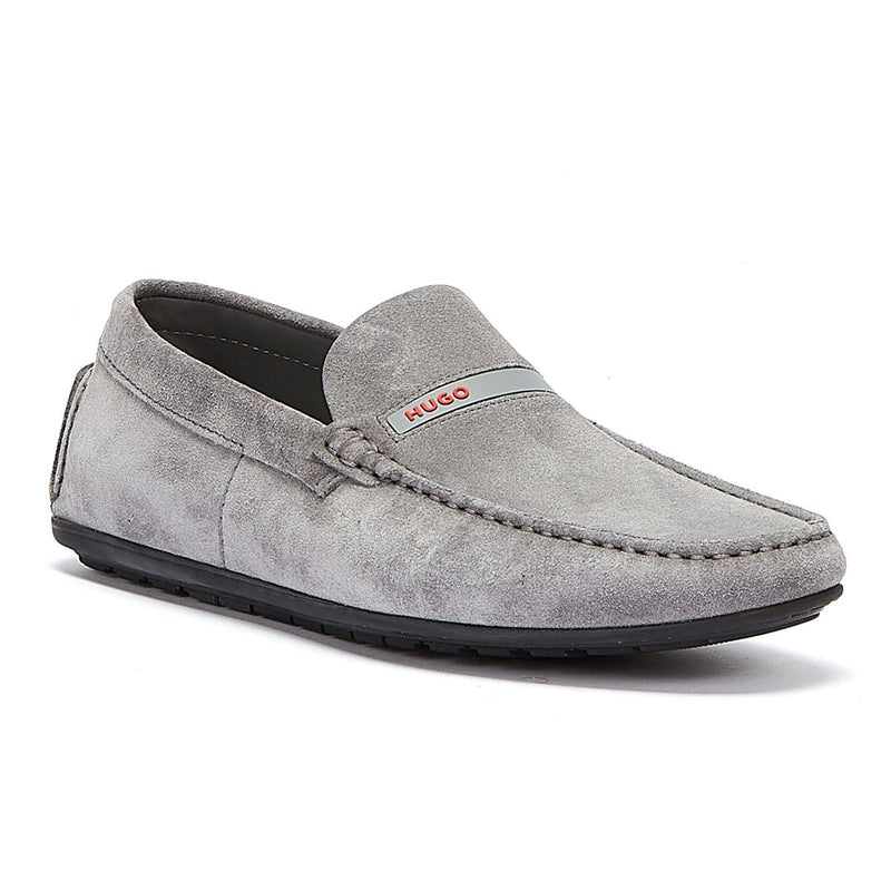 HUGO Dandy Moccassin Suede Mens Dark Grey Shoes