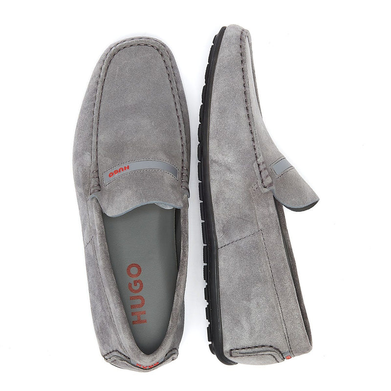 HUGO Dandy Moccassin Suede Mens Dark Grey Shoes