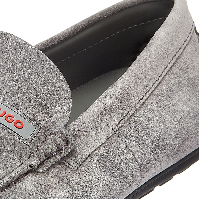 HUGO Dandy Moccassin Suede Mens Dark Grey Shoes