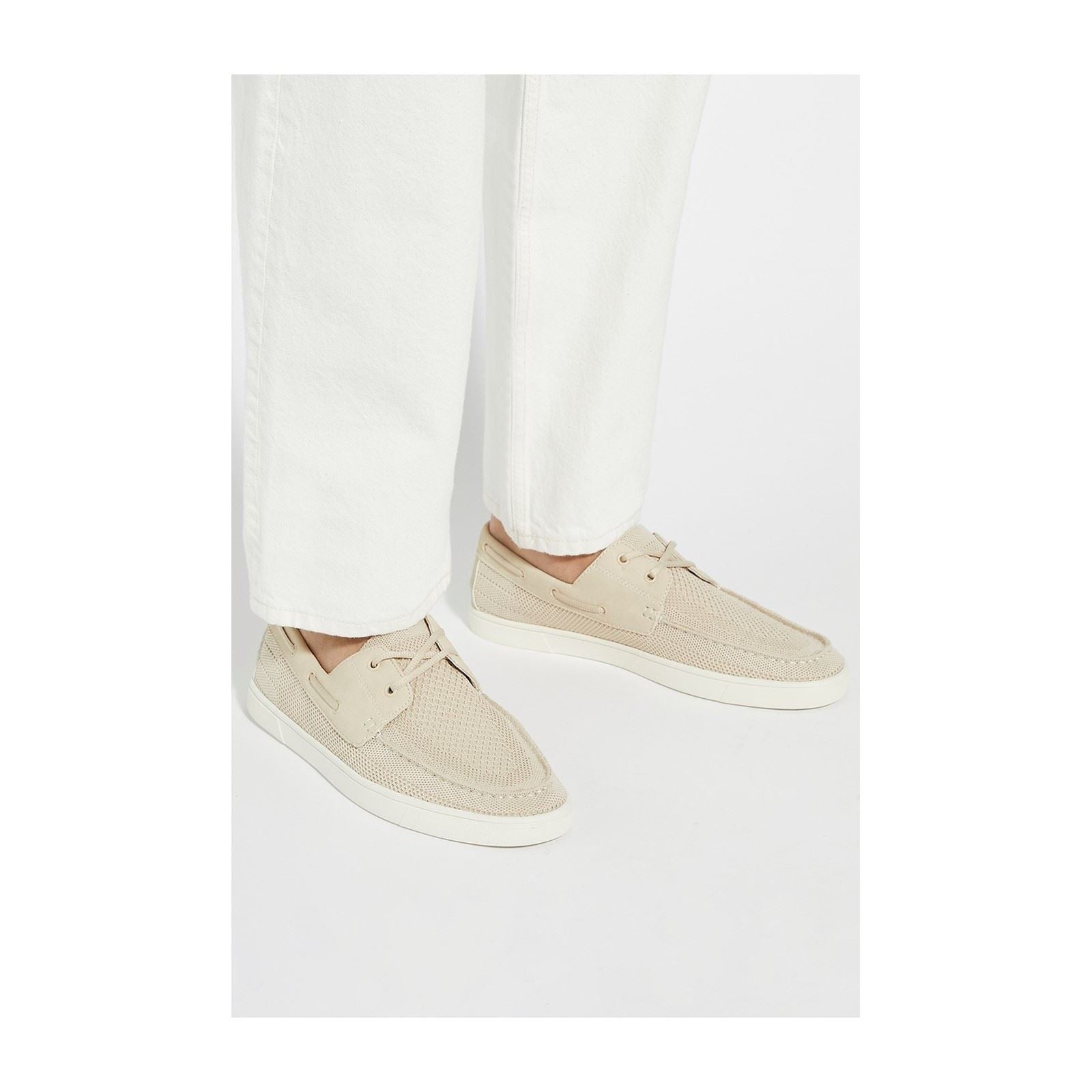 Dune Blaizerss Chaussures Bateau Pour Homme En Tissu De Couleur Crème
