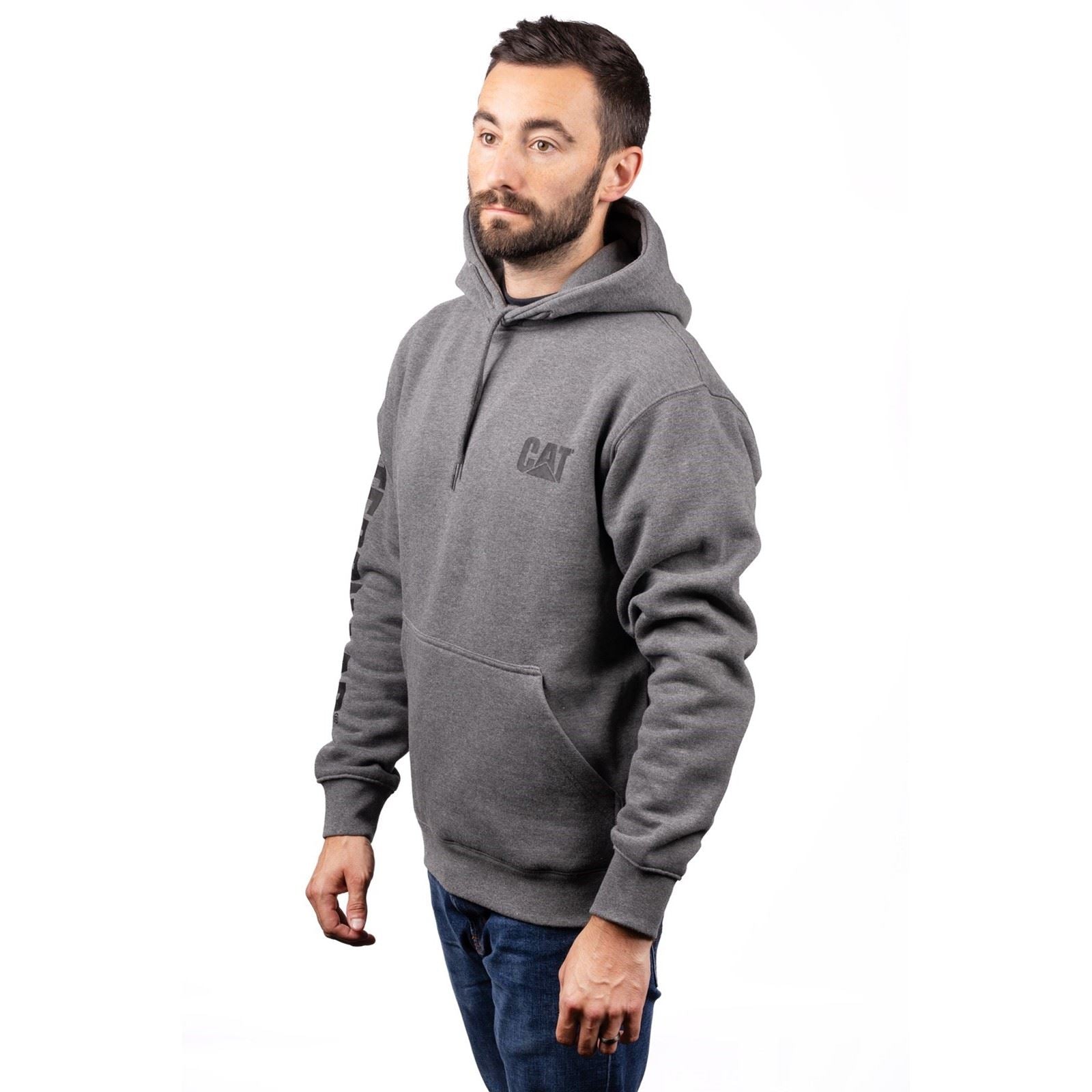 Caterpillar Trademark Banner Sweat À Capuche Gris En Coton Pour Homme