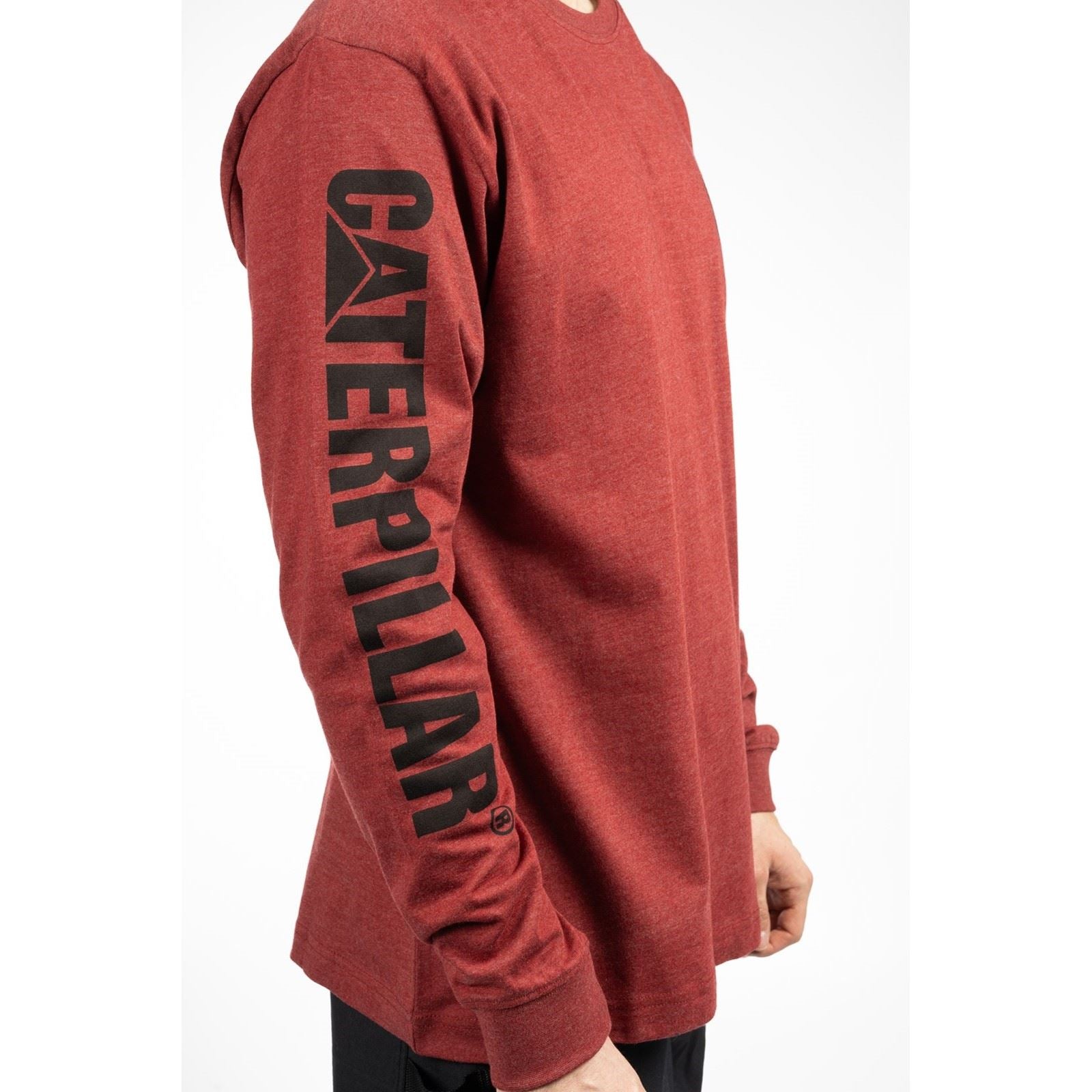 Caterpillar Trademark Banner Long Sleeve T-Shirt Rouge En Coton Pour Homme