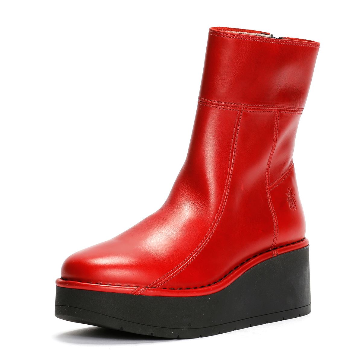 Fly London Hann Wedge Bottes Rouges En Cuir Pour Femmes