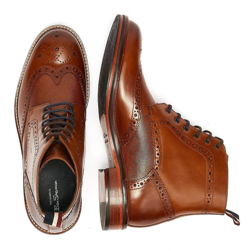 Ben Sherman Alfred Brogue Bottes En Cuir Marron Pour Hommes