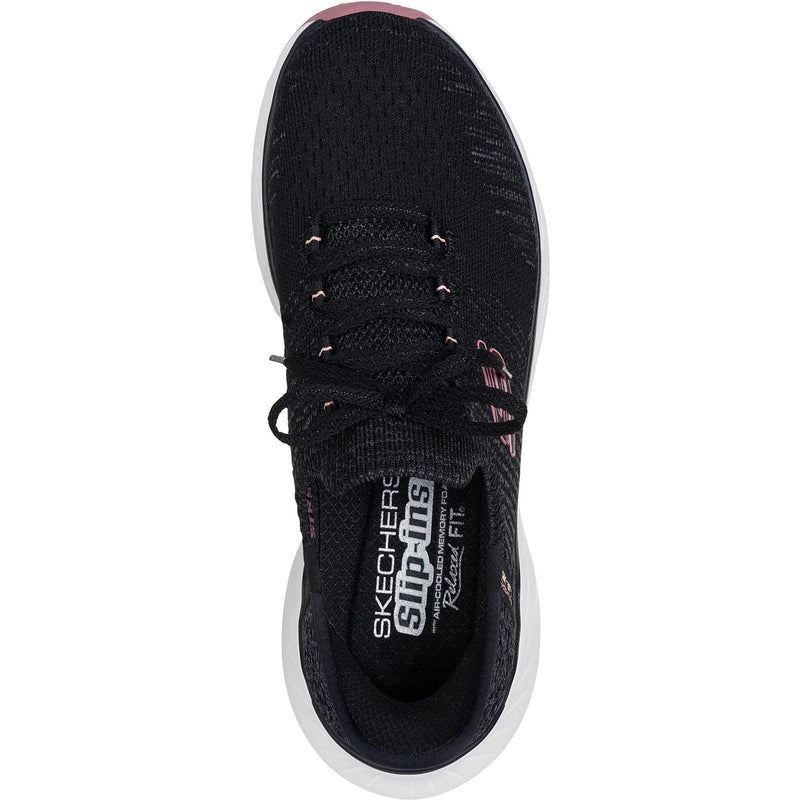 Skechers Edgeride Impression Baskets Textiles Femme Noires Et Roses