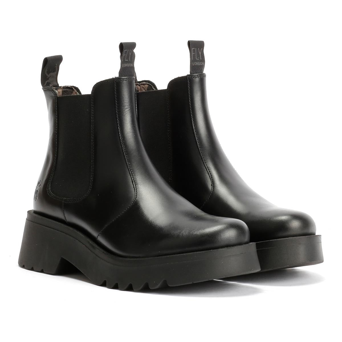 Fly London Medi Bottes En Cuir Noires Pour Femmes