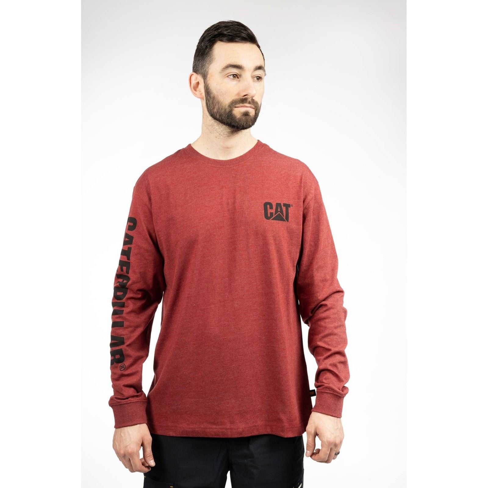Caterpillar Trademark Banner Long Sleeve T-Shirt Rouge En Coton Pour Homme