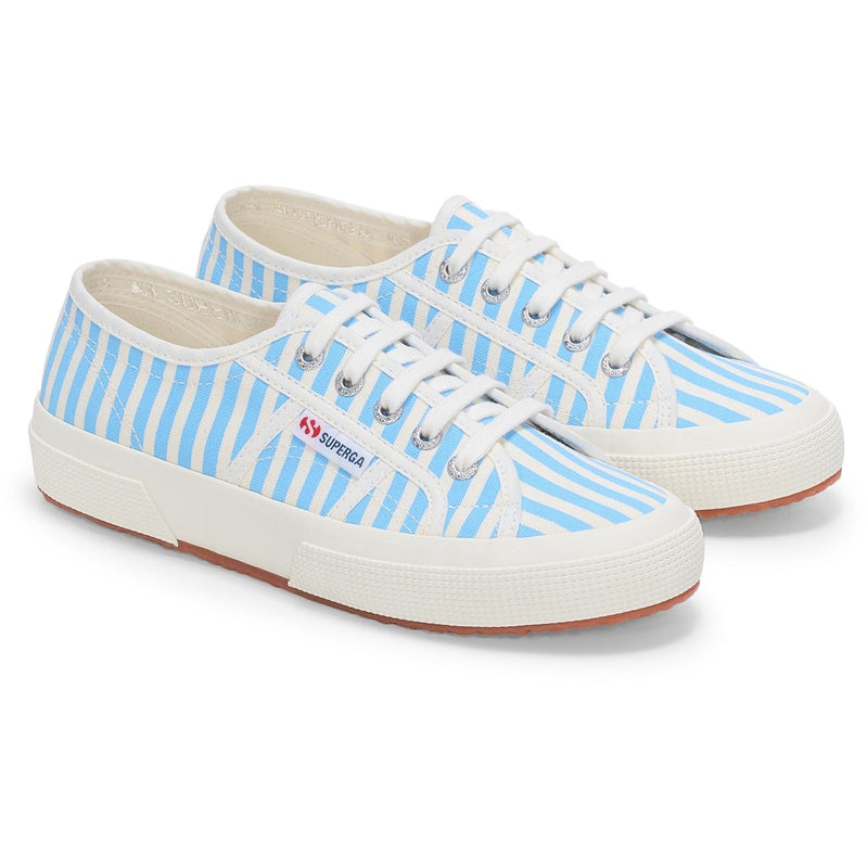 Superga 2750 Stripes Print Chaussures De Sport Femmes En Coton Blanc Cassé/Bleu Azur