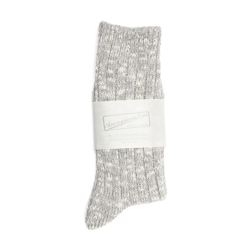 Anonymous Ism Lightweight Slub Crew Chaussettes En Coton Pour Hommes Grises Hauteur Mollet