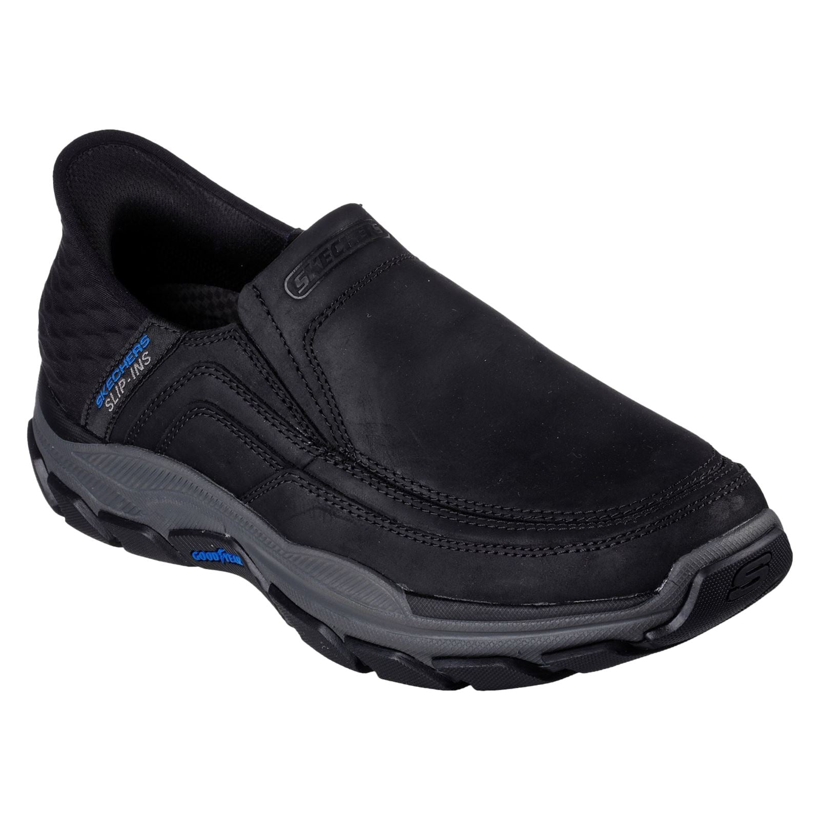 Skechers Respected Elgin Chaussures Mocassins Noires En Cuir Pour Hommes
