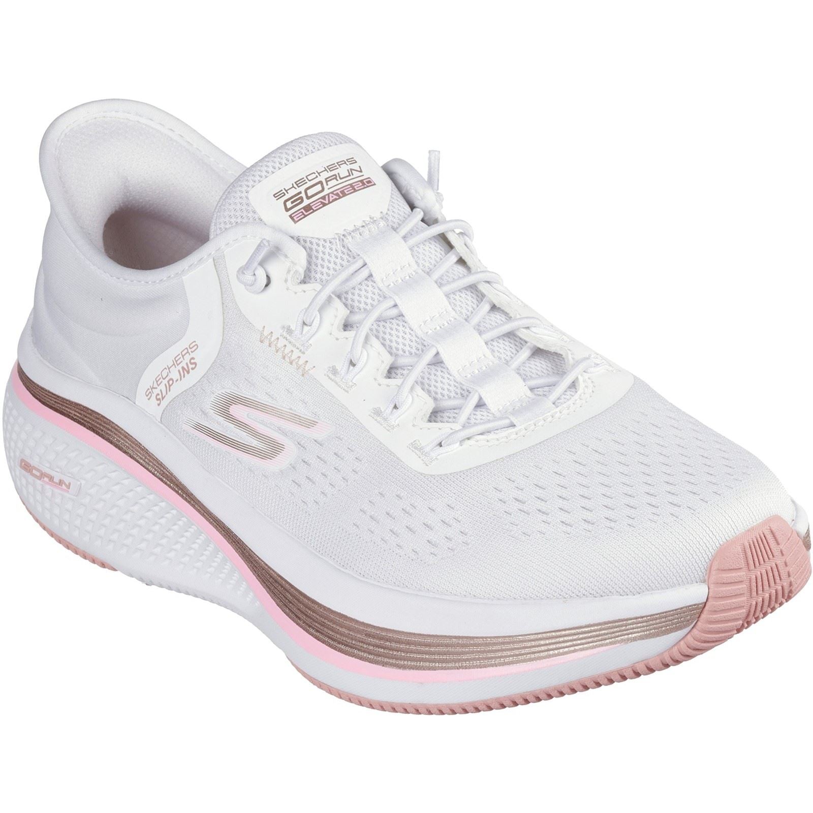 Skechers Performance Go Run Elevate 2.0 Banyan Chaussures De Sport Blanches/Roses Pour Femmes En Textile