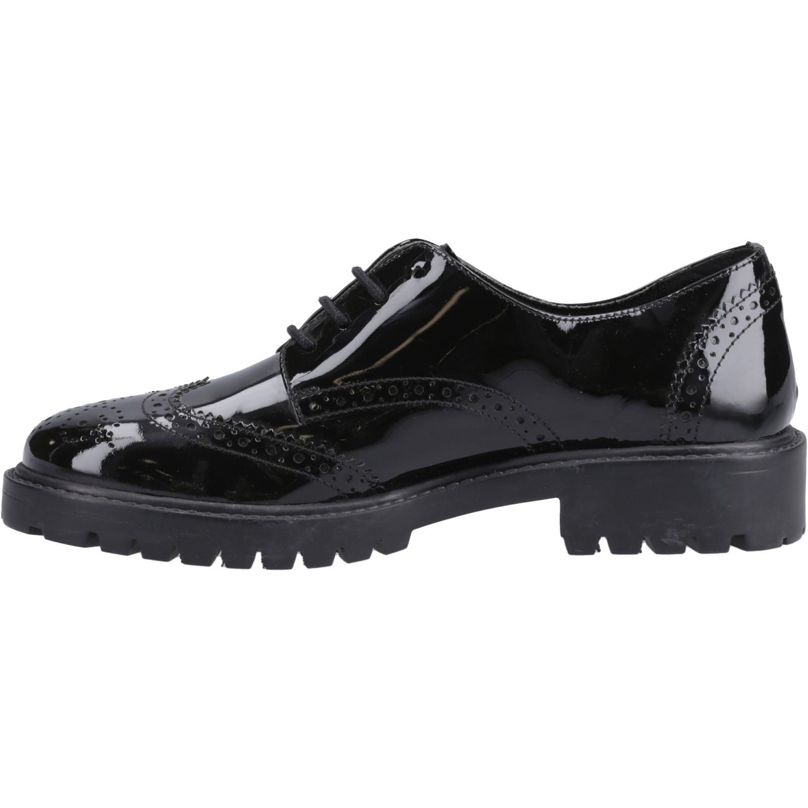 Hush Puppies Athena Patent Chaussures Noires Pour Filles En Cuir