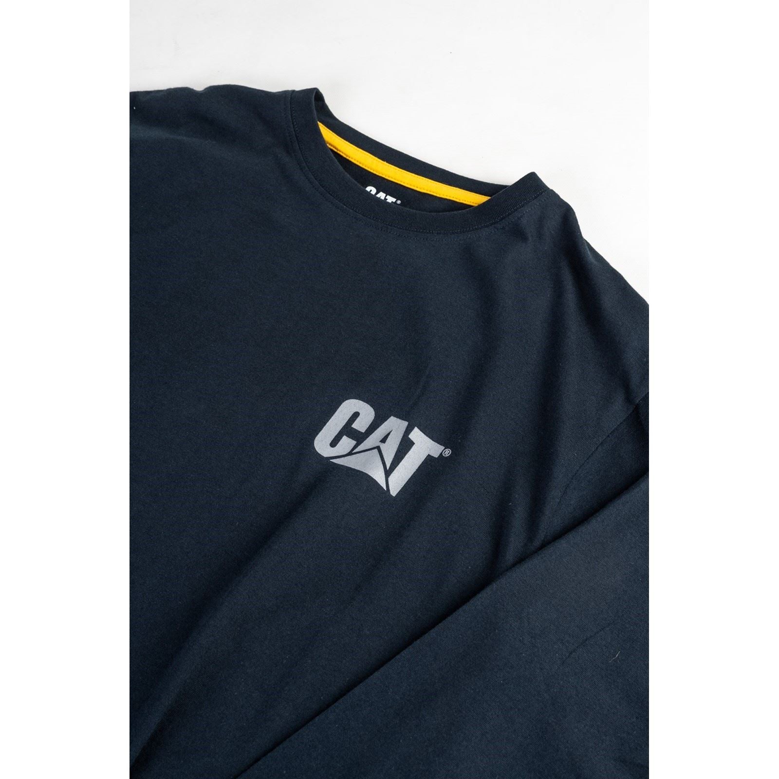 Caterpillar Trademark Banner Long Sleeve T-Shirt Pour Hommes En Coton Bleu