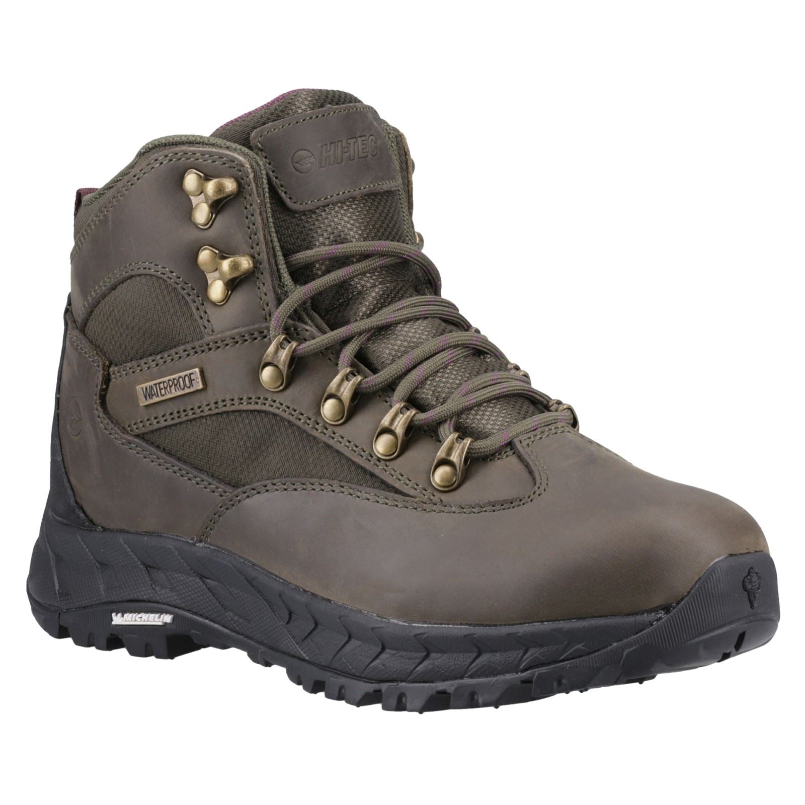 Hi-Tec Euro Trail Chaussures De Randonnée En Cuir Pour Femmes Couleur Kaki