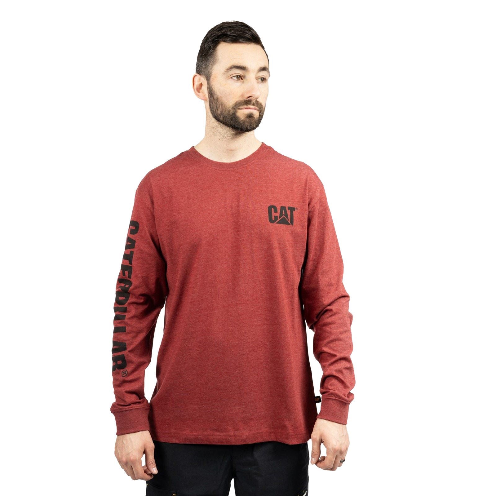 Caterpillar Trademark Banner Long Sleeve T-Shirt Rouge En Coton Pour Homme