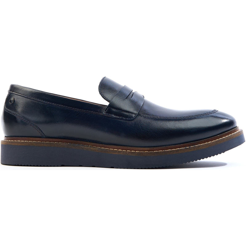 Base London Sid Mocassins En Cuir Pour Hommes Bleu Marine