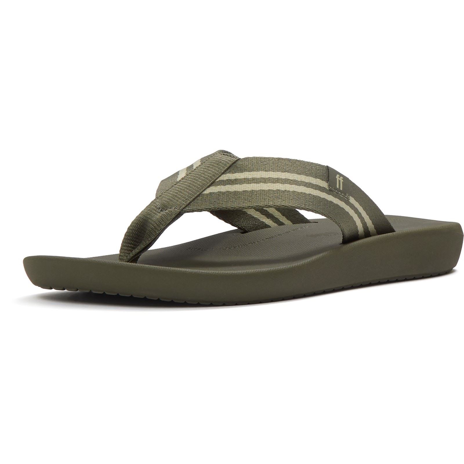 Fitflop iQushion Tongs En Polyester Pour Hommes Vert Olive Profond/Sauge