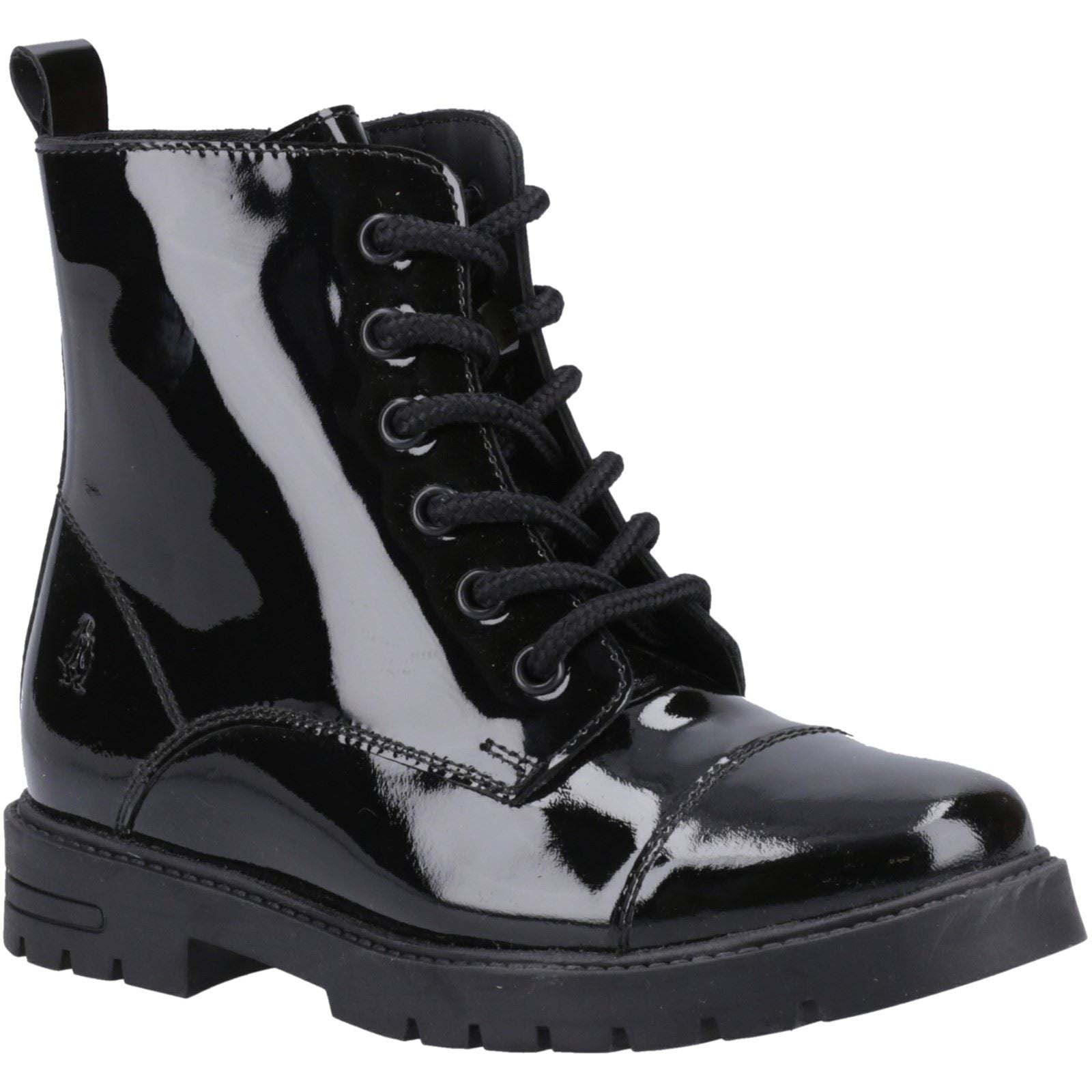 Hush Puppies Lauren Patent Junior Chaussures Noires Pour Filles En Cuir