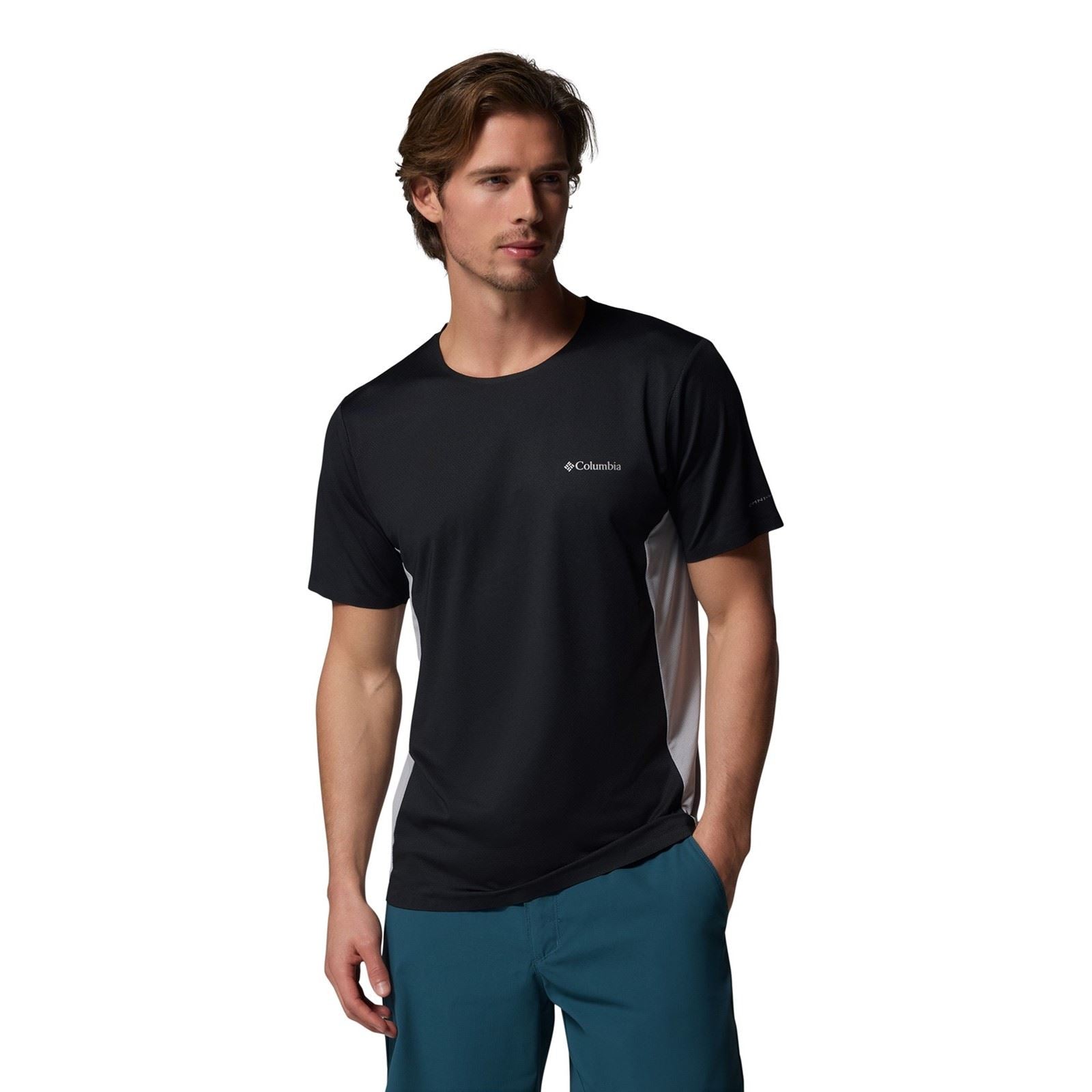 Columbia Three Pitch SS Crew T-Shirts De Sport Actifs Pour Hommes En Polyester Noir