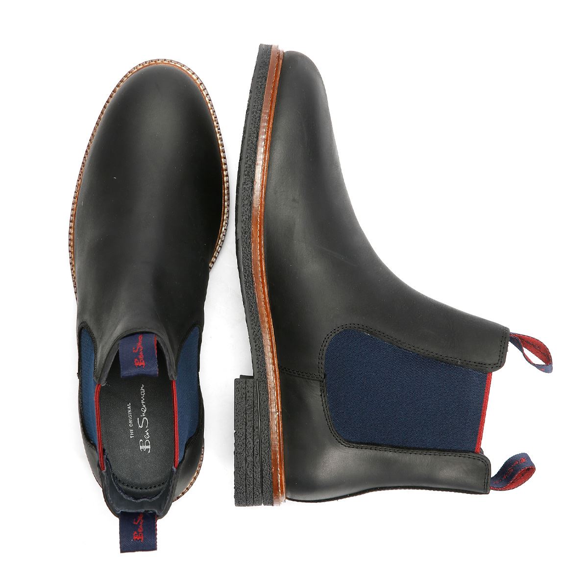 Ben Sherman Walker Chelsea Bottes Noires En Cuir Pour Hommes