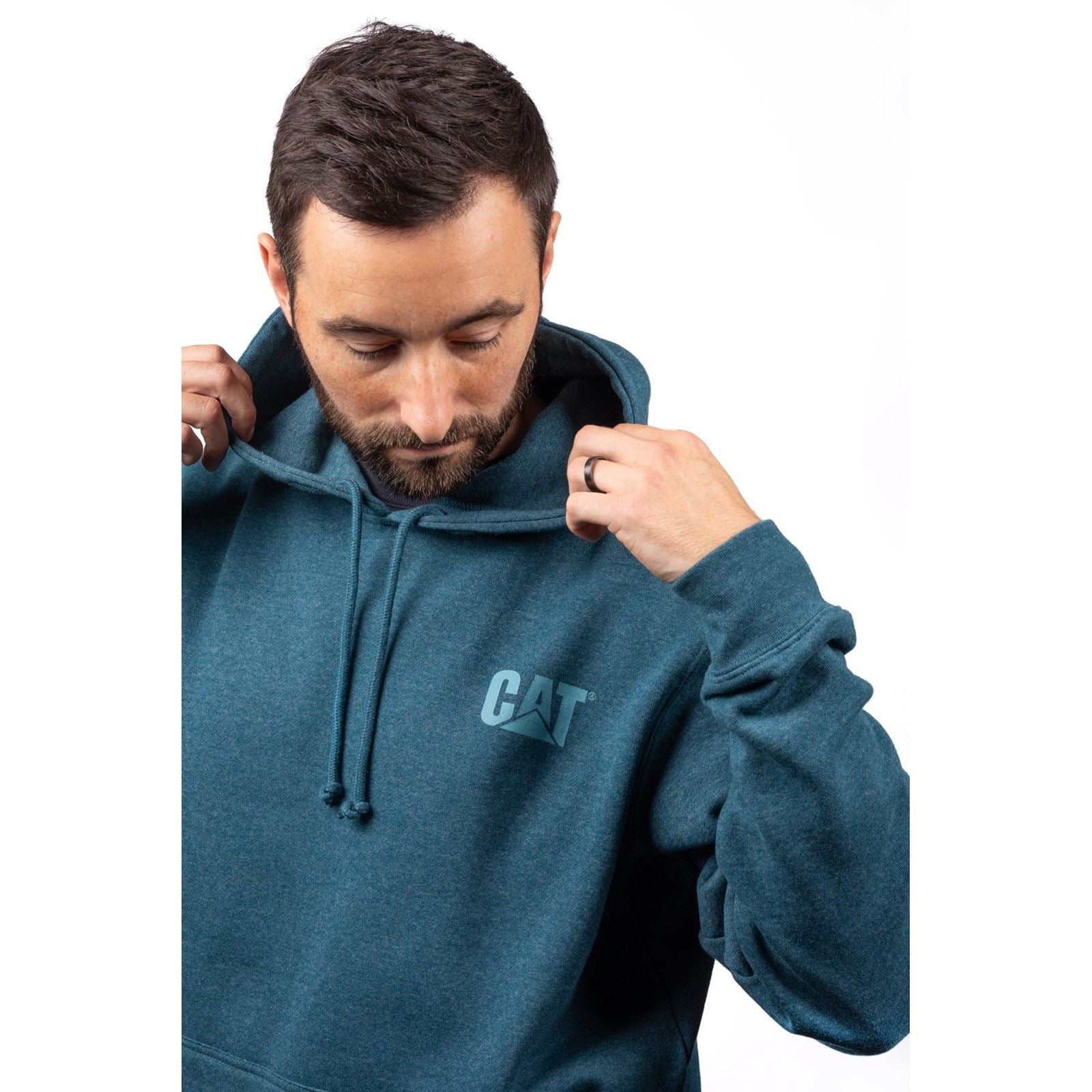 Caterpillar Trademark Banner Sweat À Capuche Bleu En Coton Pour Homme