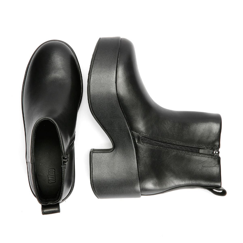 FitFlop Platfforms Heeled Bottes En Cuir Noires Pour Femmes
