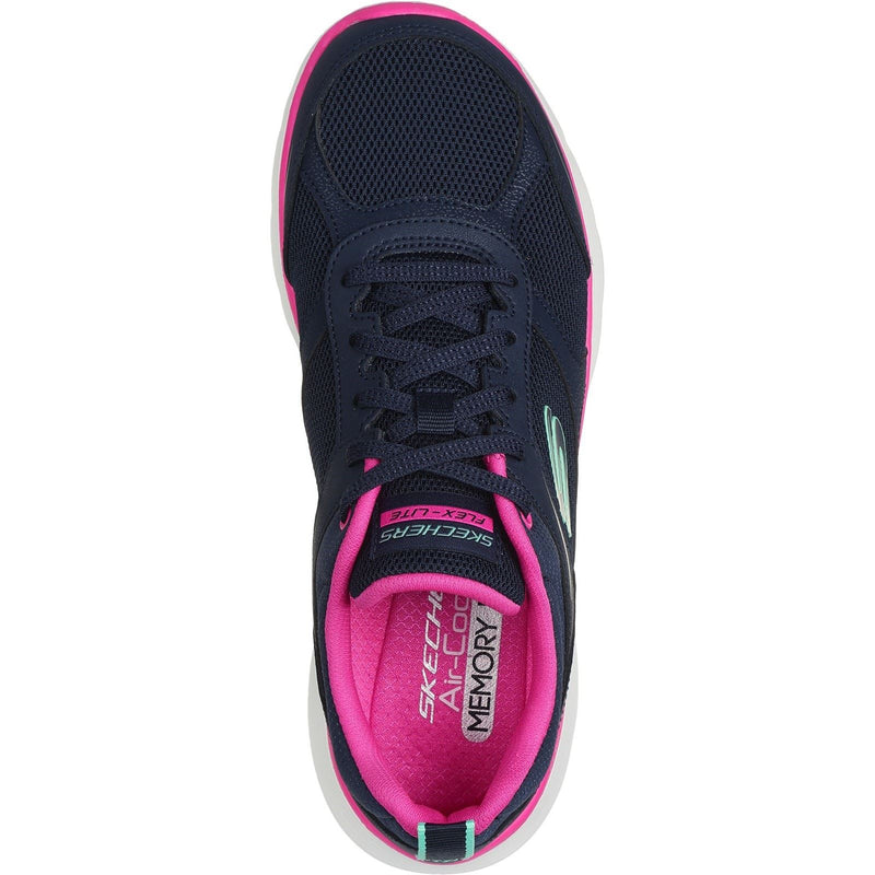 Skechers Flex Appeal 5.0 Fresh Touch Baskets En Cuir Pour Femmes Bleu Marine/Rose Vif