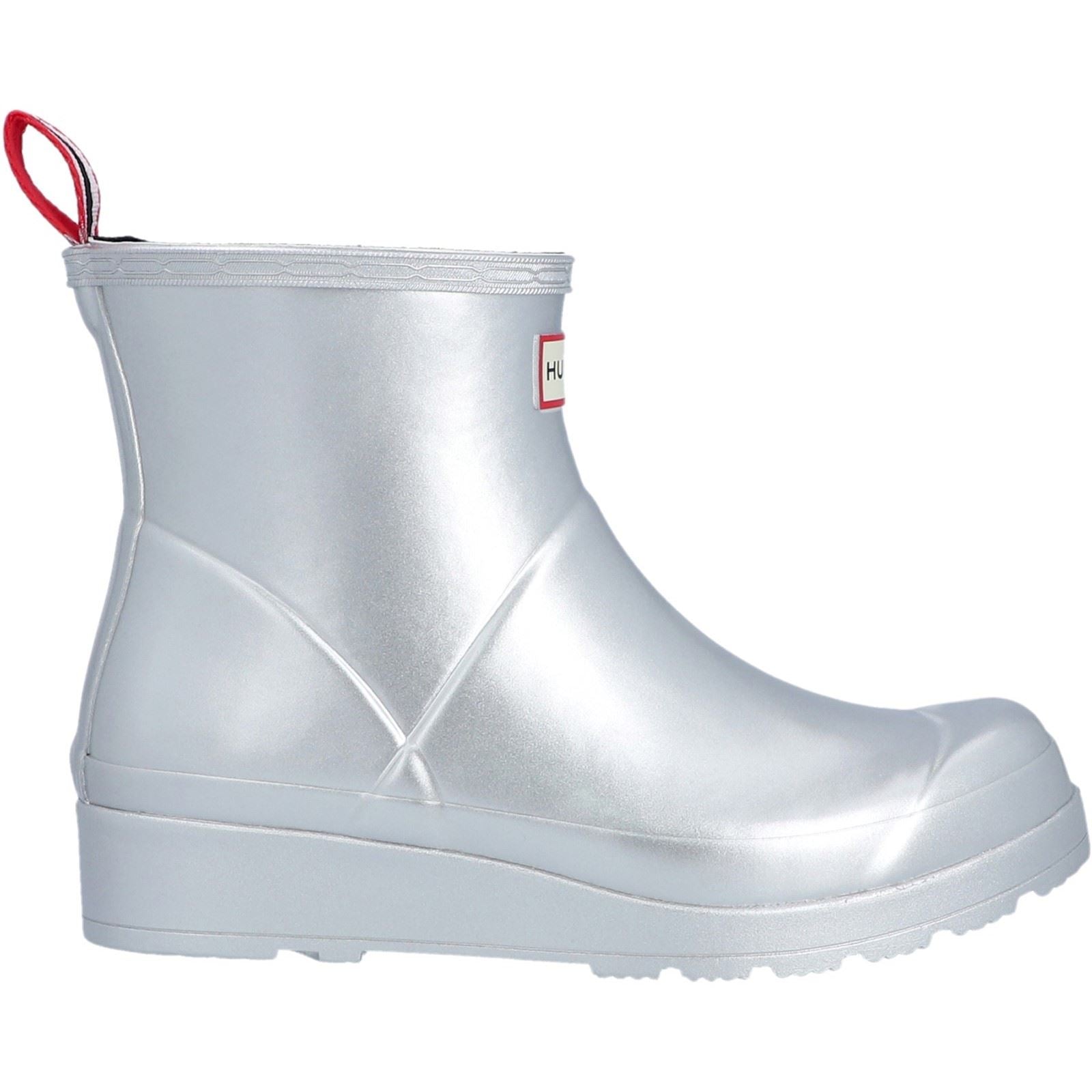 Hunter Play Short Boot Metallic Bottes Wellington En Caoutchouc Pour Femmes Argentées