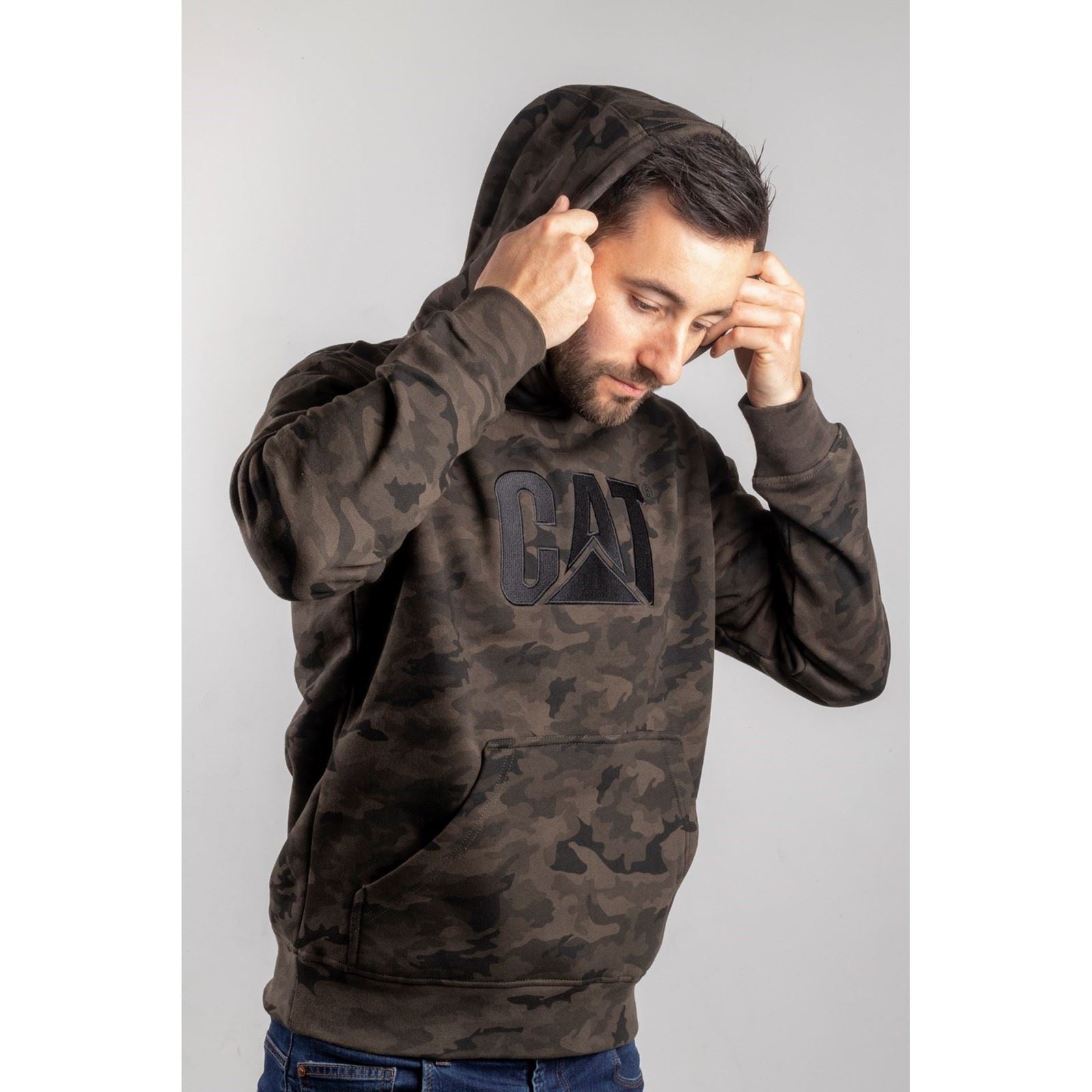 Caterpillar Trademark Sweat À Capuche Vert En Coton Pour Homme