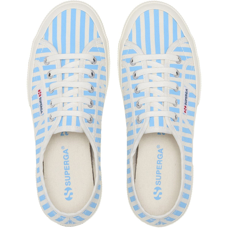 Superga 2750 Stripes Print Chaussures De Sport Femmes En Coton Blanc Cassé/Bleu Azur