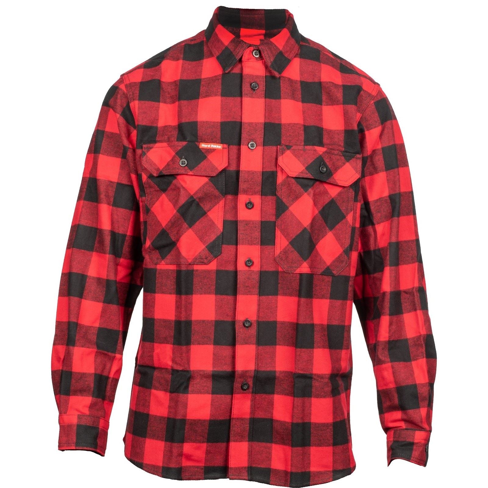 Hard Yakka Long Sleeve Check Flannel Chemise Décontractée Rouge En Coton Pour Homme