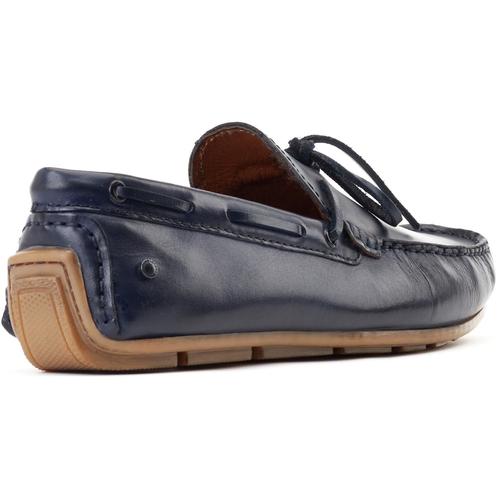 Base London Brooks Mocassins En Cuir Pour Hommes Bleu Marine