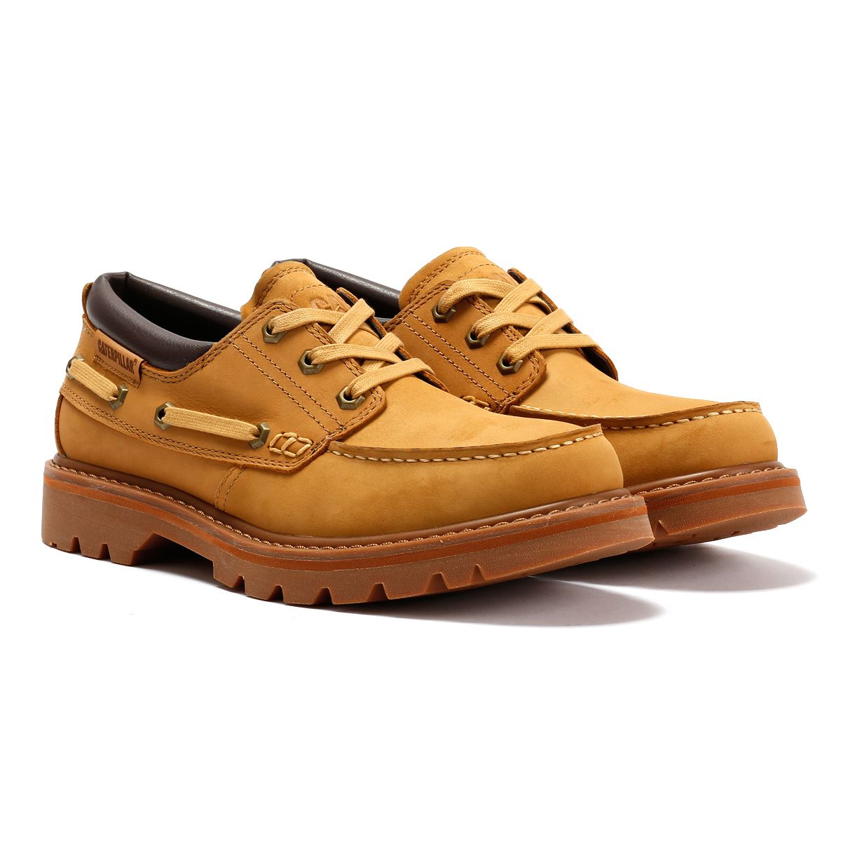 Caterpillar Colorado Boat Lo Chaussures En Cuir Pour Hommes Jaunes À Lacets