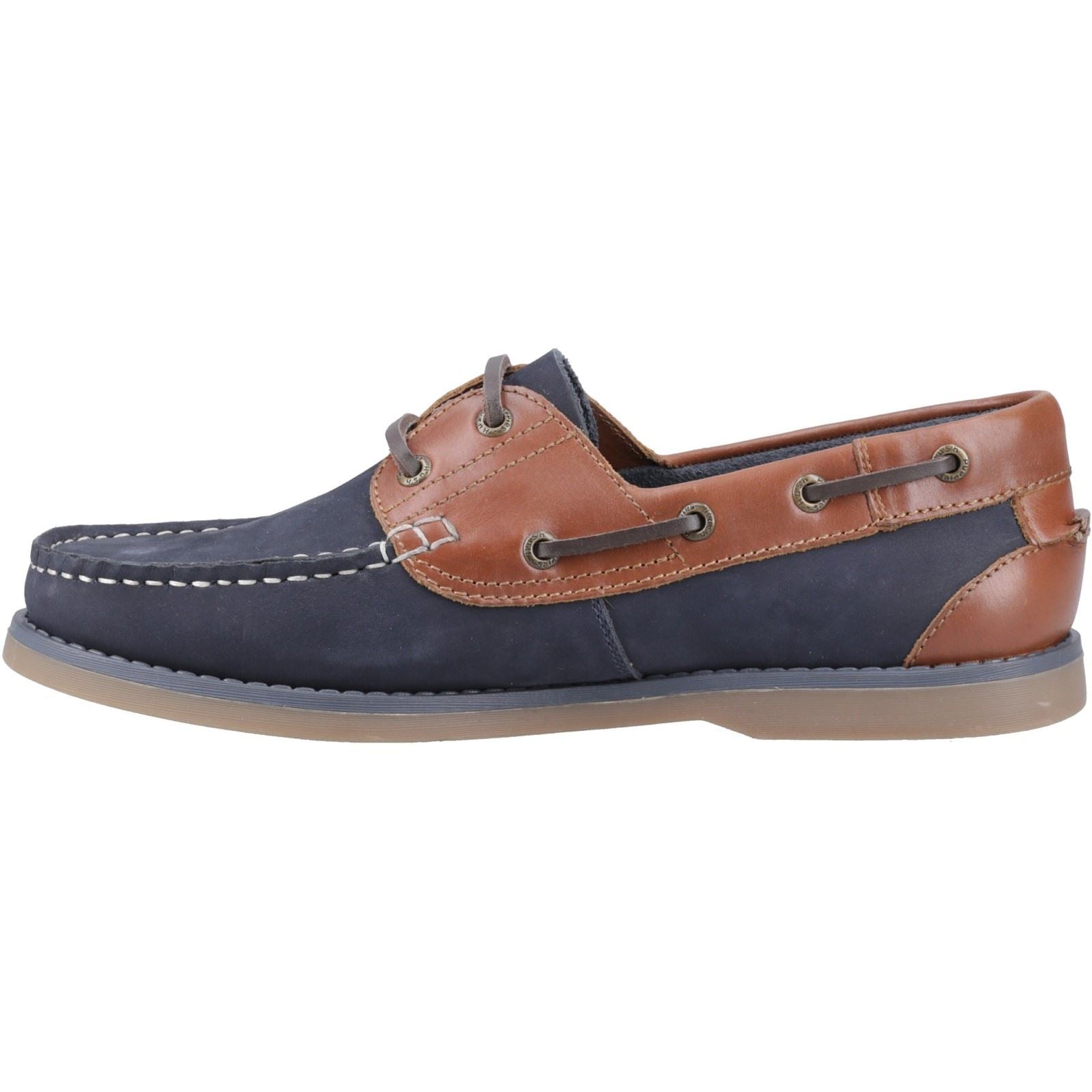 Hush Puppies Wilson Chaussures Bateau Pour Hommes En Cuir Marine/Marron