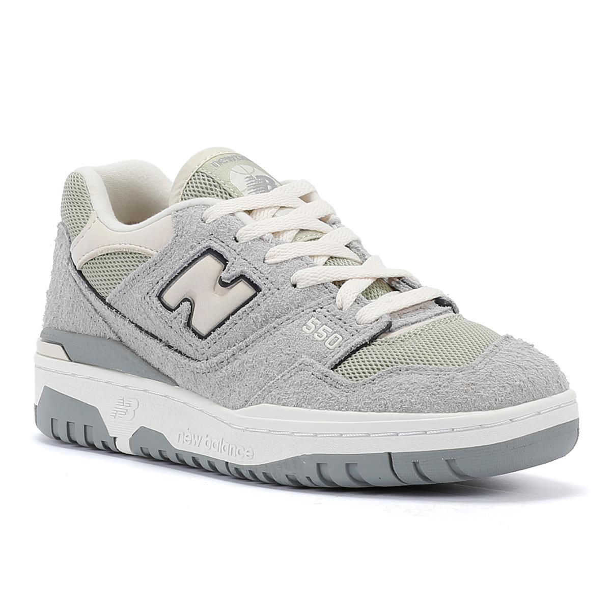 New Balance 550 Baskets En Cuir Pour Femmes En Gris Ardoise / Olivine / Lin.