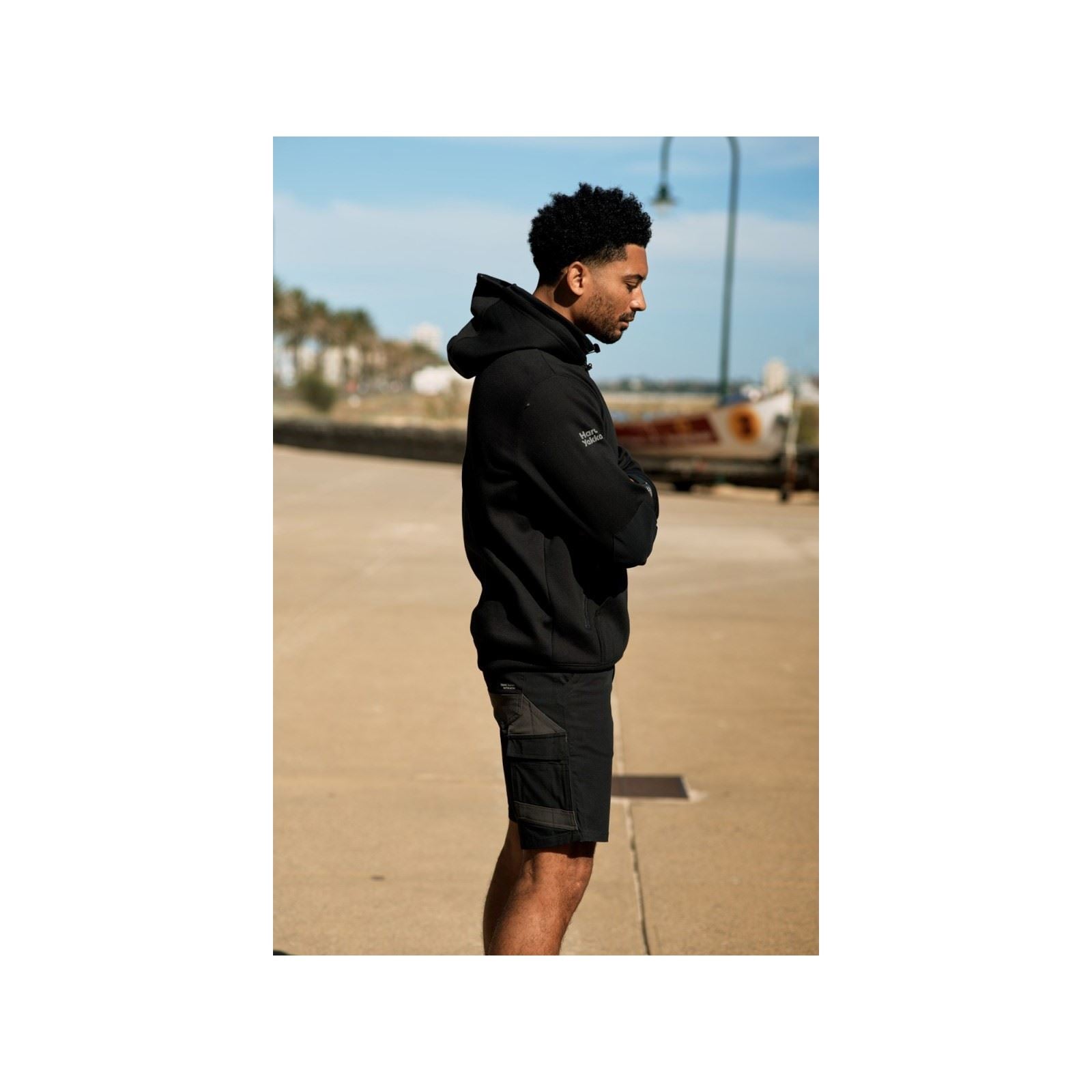 Hard Yakka Raptor Active Shorts En Coton Pour Hommes Noirs Jusqu'aux Genoux