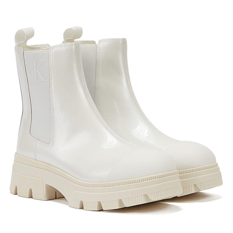 Calvin Klein Chunky Combat Chelsea Womens White Boots