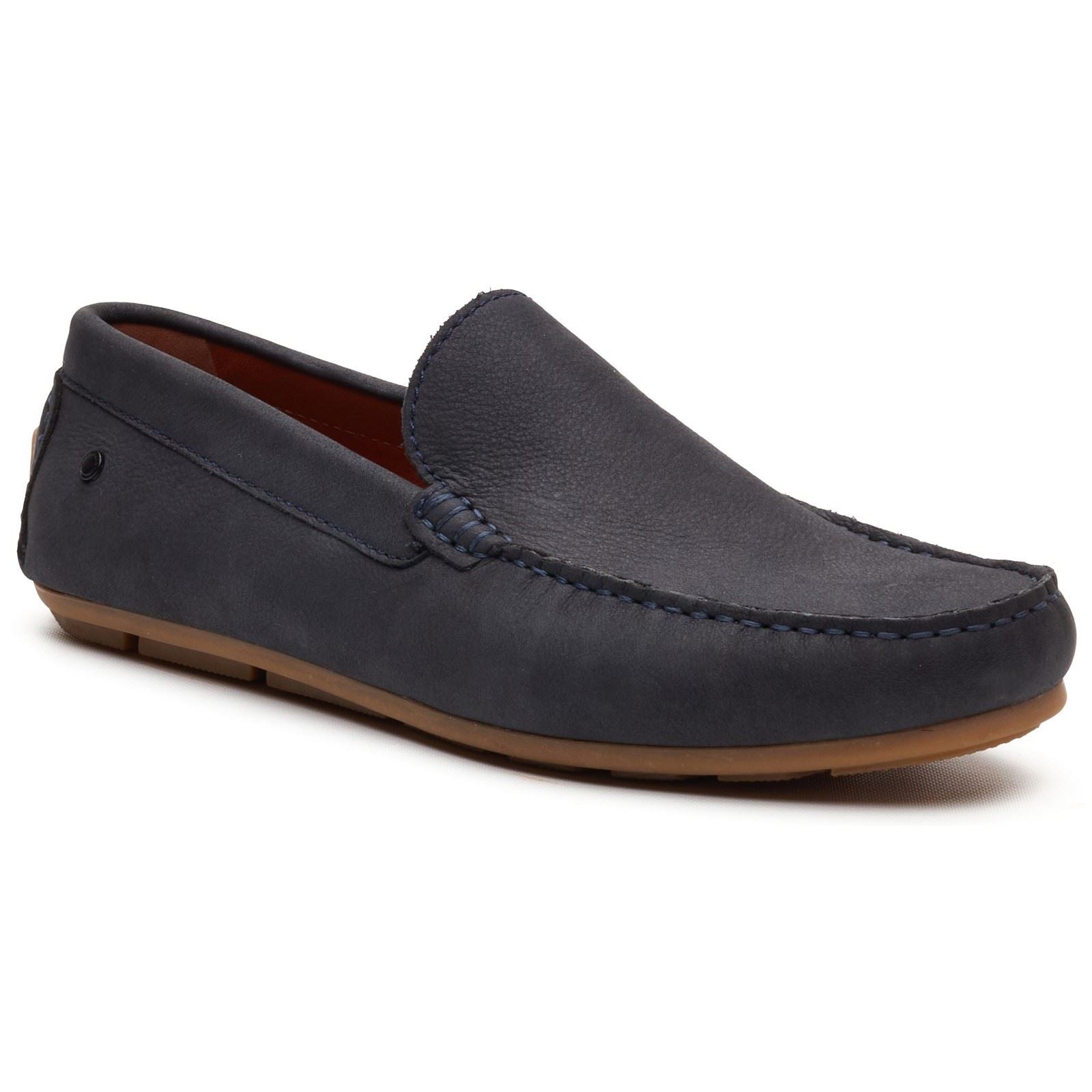 Base London Moss Driver Mocassins En Cuir Pour Hommes Bleu Marine