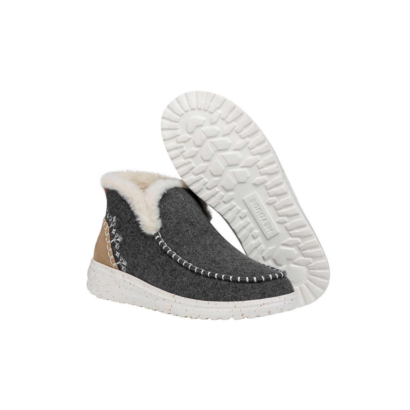 HEYDUDE Denny Wool Faux Shearling Bottes Grises Pour Femmes
