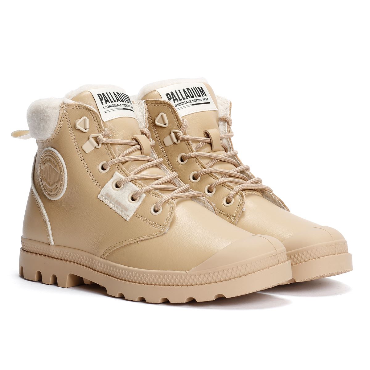Palladium Pampa HI Snow Warm Bottes Beiges En Cuir Pour Femmes