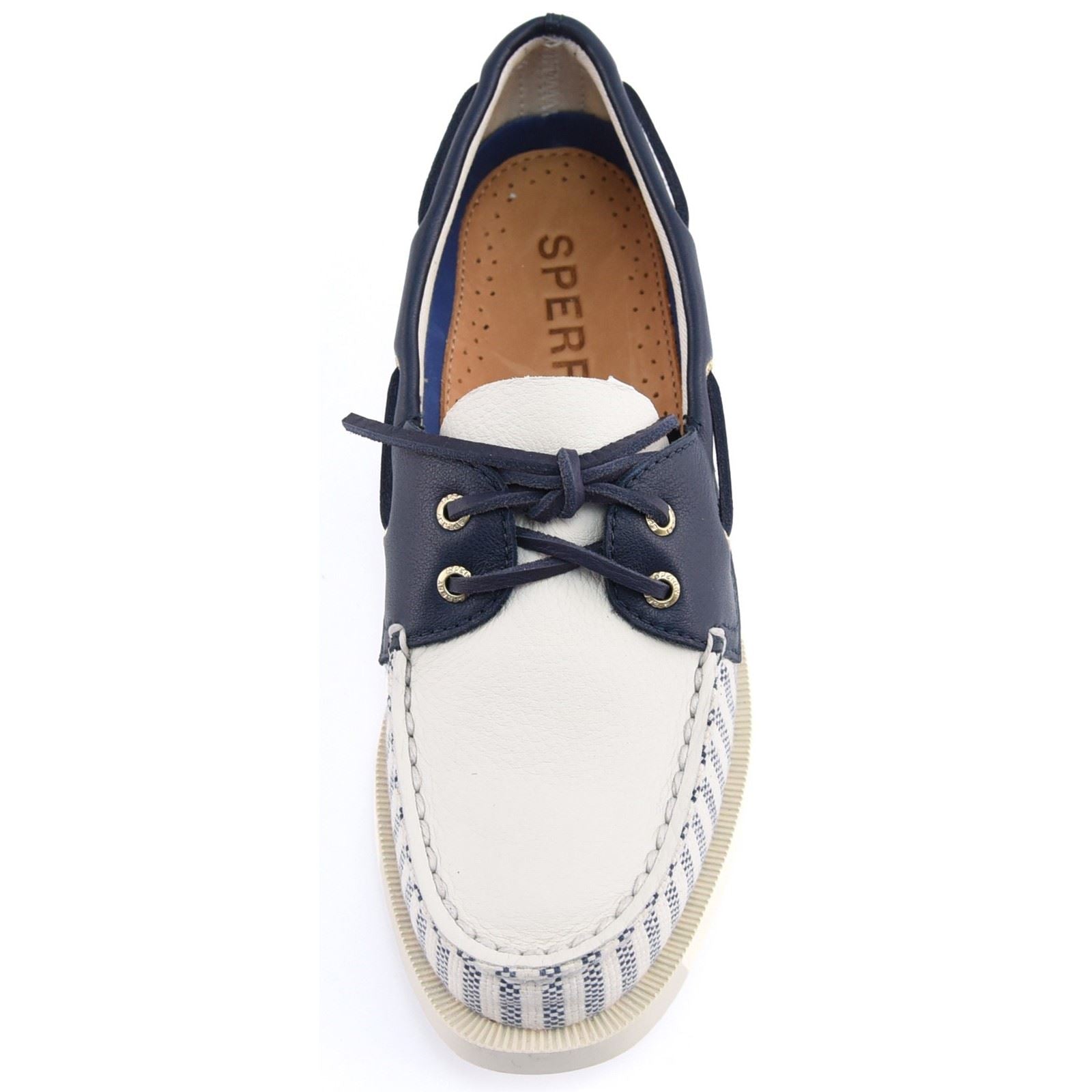 Sperry Authentic Original Chaussures Bateau Femmes Blanches/Marines En Textile