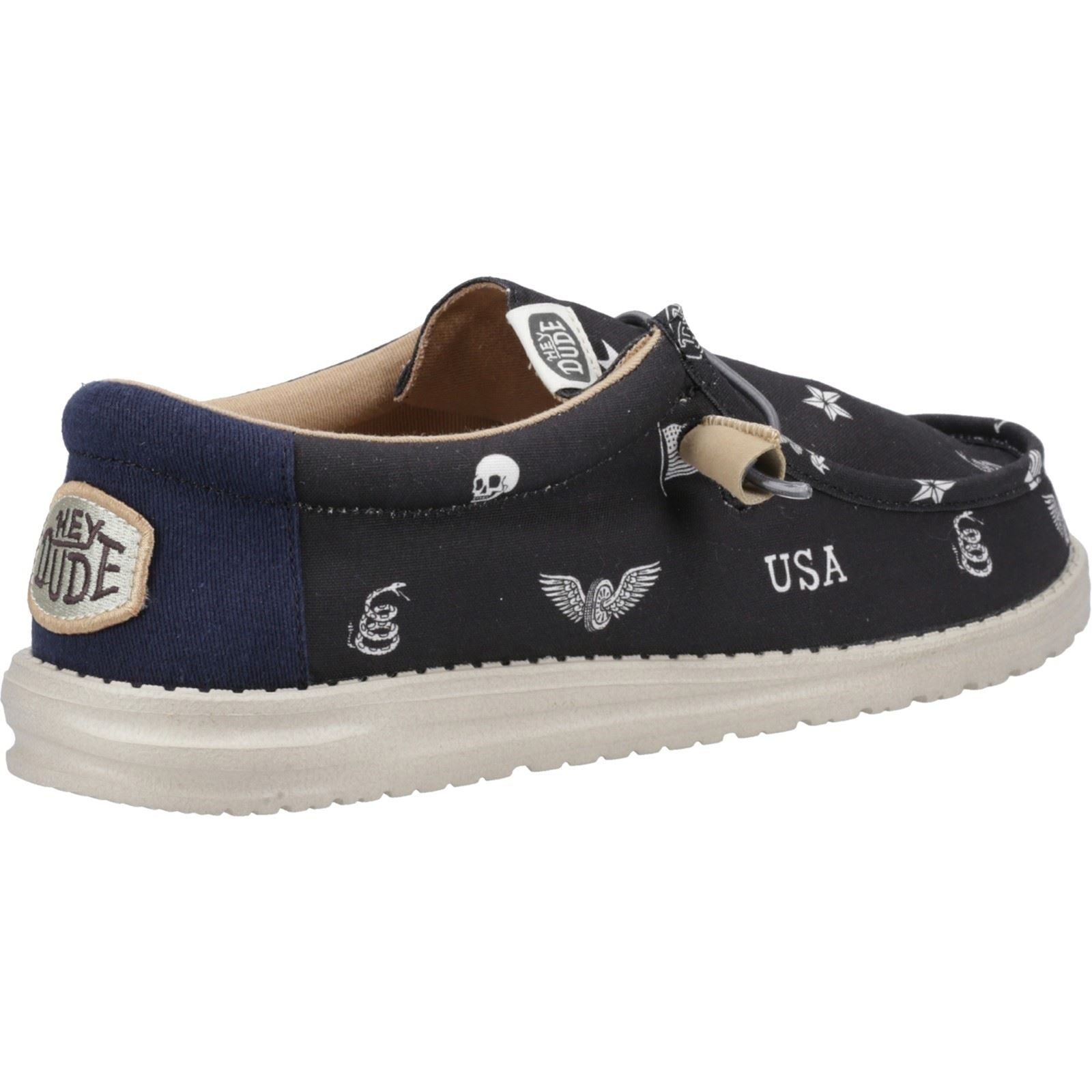 HEYDUDE Wally Stars n Skulls Chaussures Bateau Noires Pour Hommes En 100% Coton