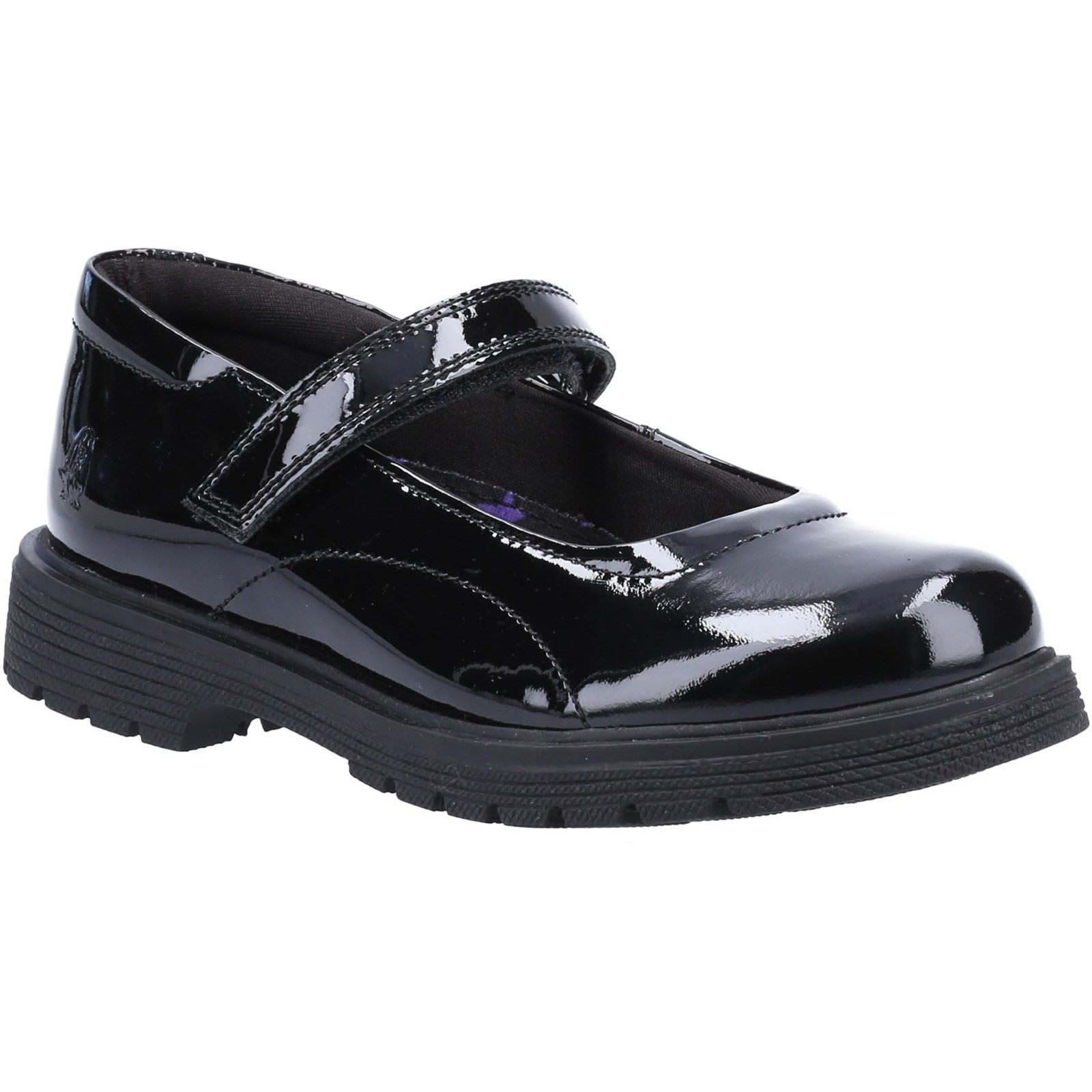 Hush Puppies Tally Senior Patent Chaussures Noires En Cuir Verni Pour Filles