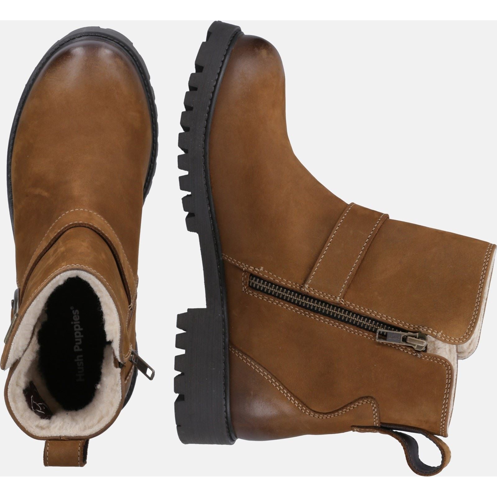 Hush Puppies Wakely Bottes En Cuir Pour Femmes Couleur Tan