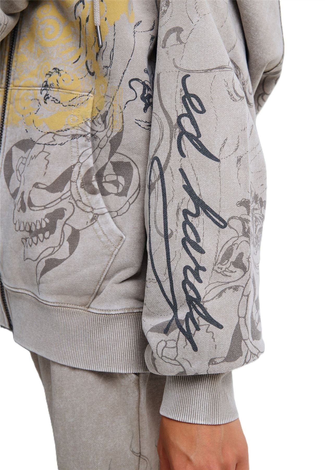 Ed Hardy Diamante Venom Stone Wash Relaxed Zip Thru Sweats à Capuche Gris Pour Femmes
