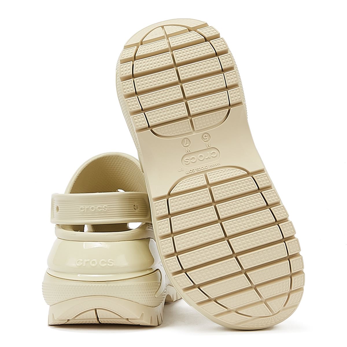 Crocs Sabots Classiques À Semelle Épaisse Mega Crush Pour Femmes Couleur Beige.
