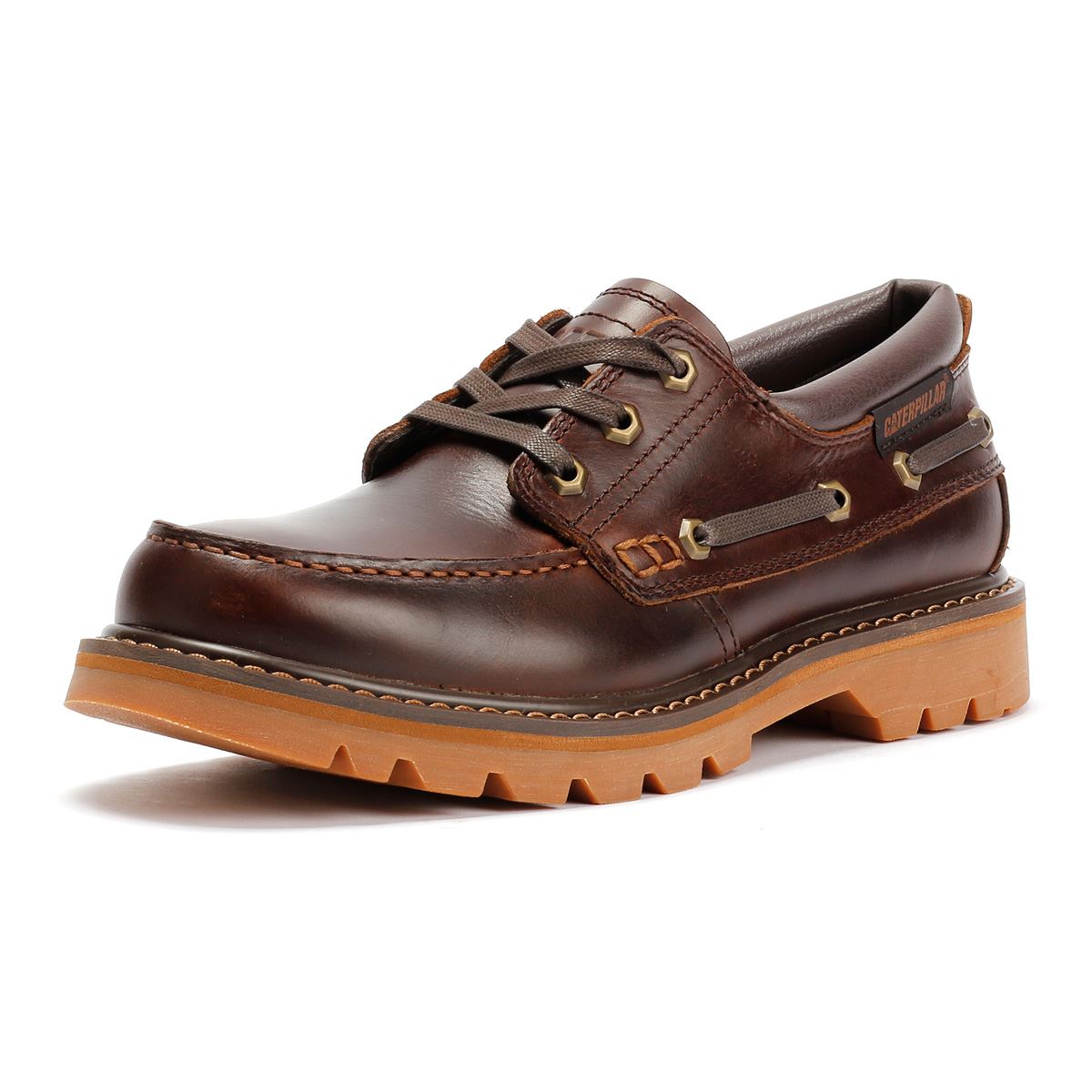 Caterpillar Colorado Boat Lo Chaussures En Cuir Pour Hommes Brunes À Lacets