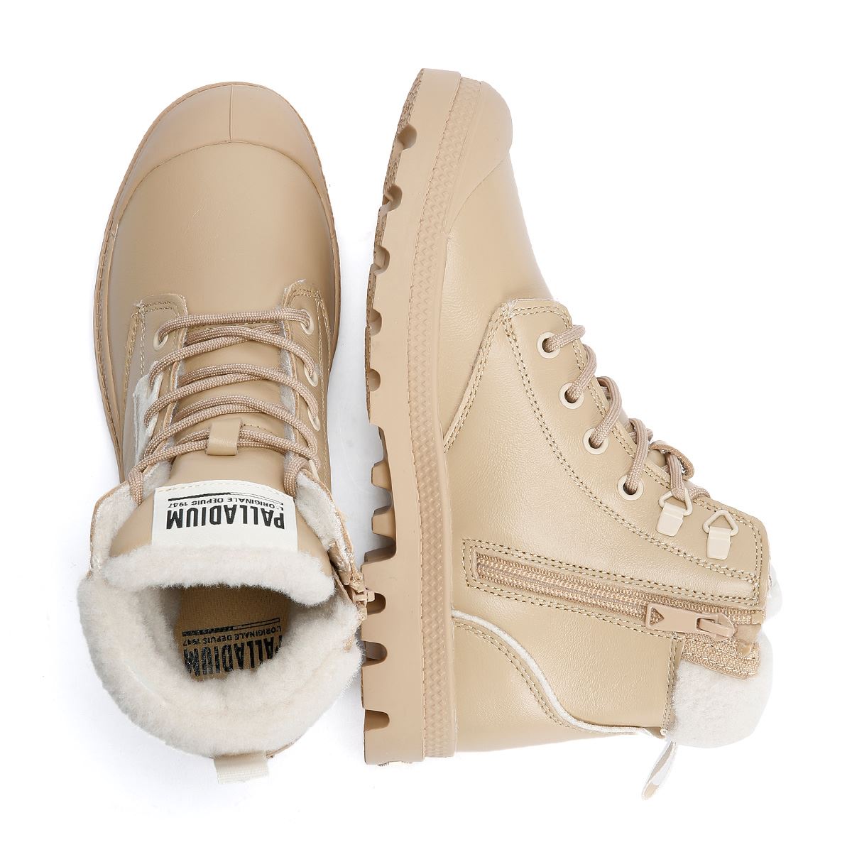 Palladium Pampa HI Snow Warm Bottes Beiges En Cuir Pour Femmes