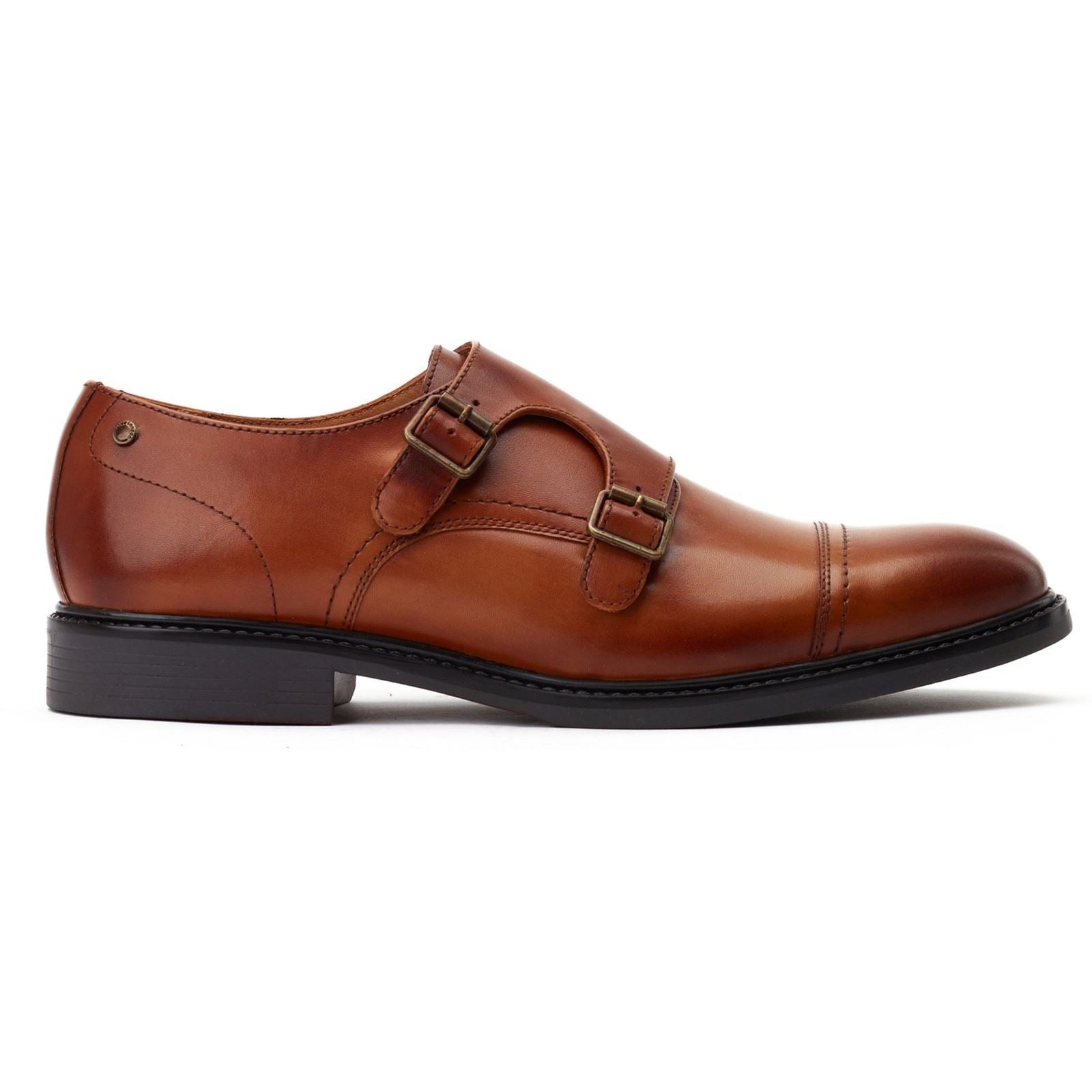 Base London Diablo Chaussures À Double Boucle Pour Hommes En Cuir Brun Brûlé